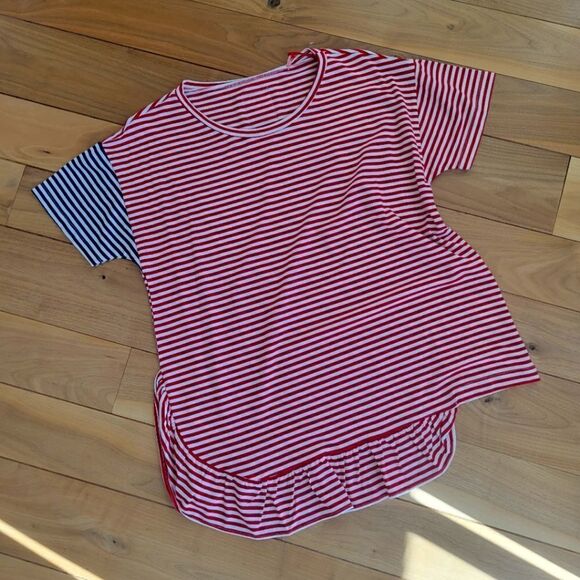 ROSE A POIS Anthropologie Stripe Ruffle Assymetric T-shirt Top size 42 6 - Picture 1 of 8